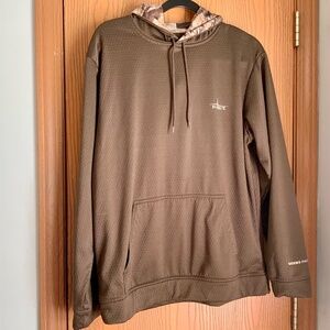 MENS HABIT LIGHTWEIGHT BROWN & CAMO HOODED SHIRT HOODIE SIZE M LONG SLEEVE
